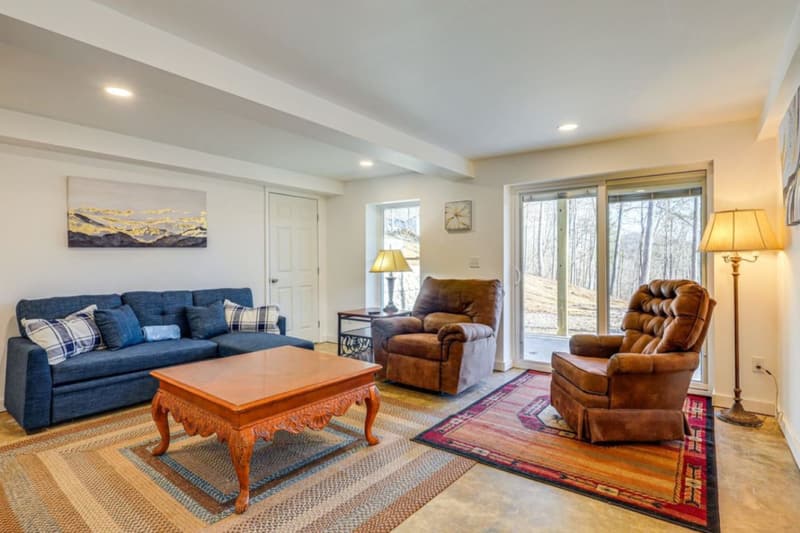 Lower-level family room with sleeper sofa