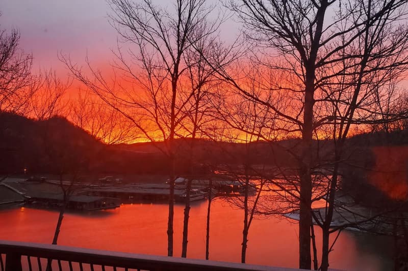 Winter sunrise over Norris Lake from the porch
