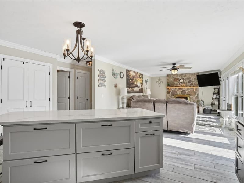Kitchen island looking into the family room