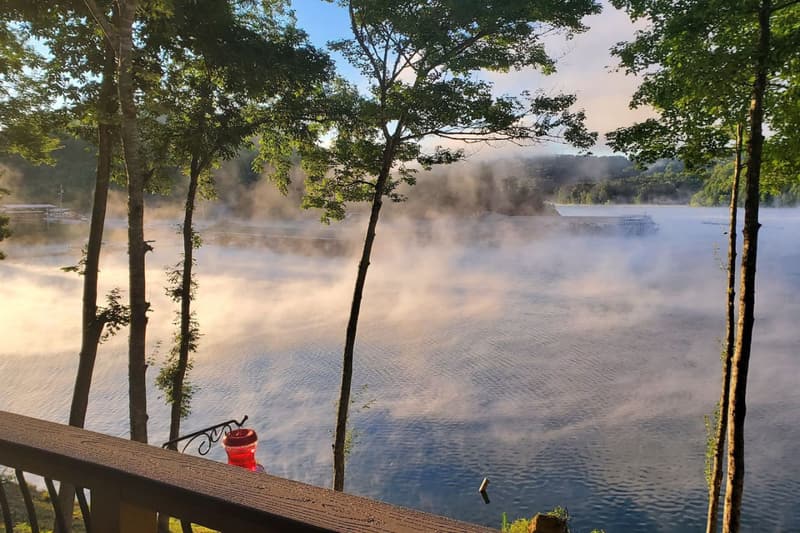 Morning fog rising off the cove