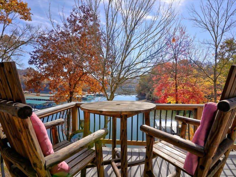 Deck chairs and bistro table over the cove