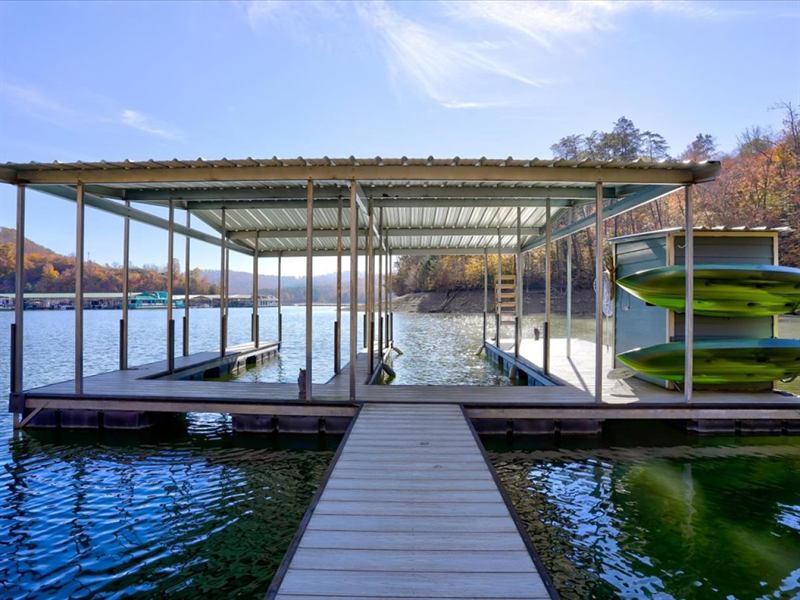 The private covered dock at Lakefront Paradise on Norris Lake